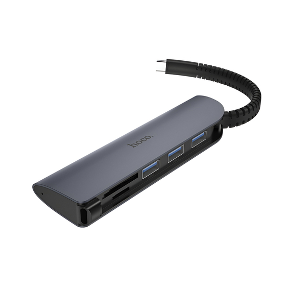 Hoco HUB 5in1 Type-C to 3*USB-A 3.0 + SD/ TF, HB17 Easy Connect, Black