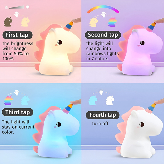 Cute Series Unicorn Silicone Night Light, White, 2 image