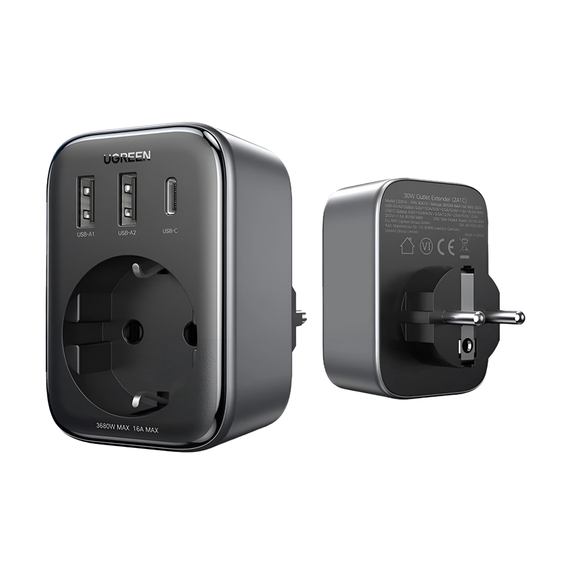 UGREEN Outlet Extender 30W 2*USB + Type-C + AC CD314, Black, 2 image