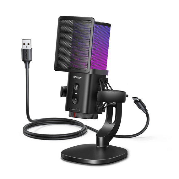 UGREEN Gaming Microphone, Mic for PC 24bit/96kHz, with Quick Mute, Pop Filter, Shock Mount, Volume Knob, Black, 2 image