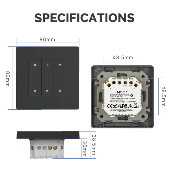 Moes Zigbee + RF Star Ring Curtain Switch 3A (Neutral Required), Grey, 2 image