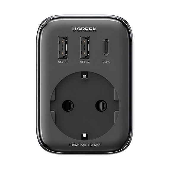 UGREEN Outlet Extender 30W 2*USB + Type-C + AC CD314, Black