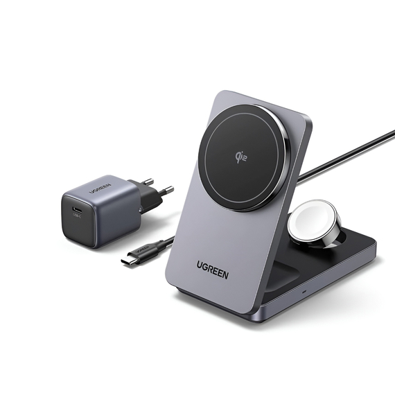 UGREEN 3-in-1 Magnetic Wireless Charger Foldable Qi2 15W, Grey, 2 image