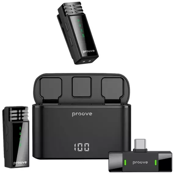 Microfon portabil pentru înregistrare vocală Proove Record Type-C, Fără fir, Negru