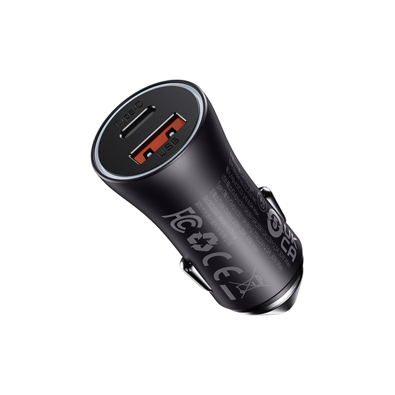 Baseus Car Charger Golden Contactor Max 1*USB-A+1*Type-C 60W, Grey