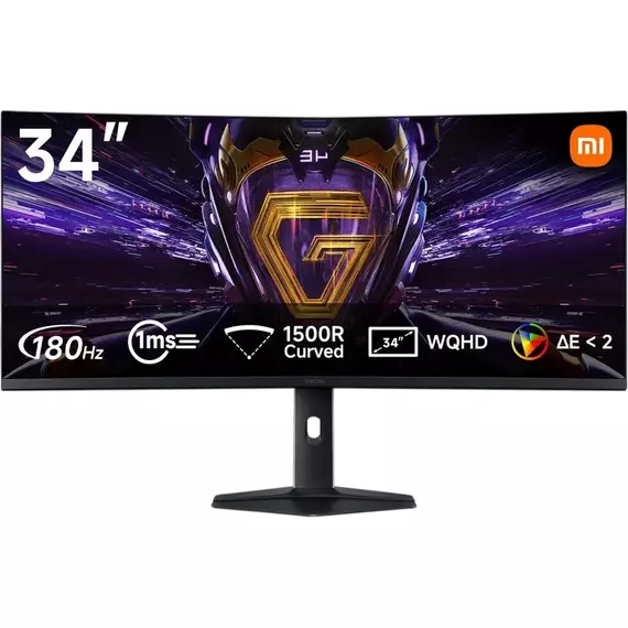 34" XIAOMI Mi Curved Gaming Monitor G34WQi 2026,Black,Curved-VA,3440x1440,180Hz,FreeSync,1msGTG,400c