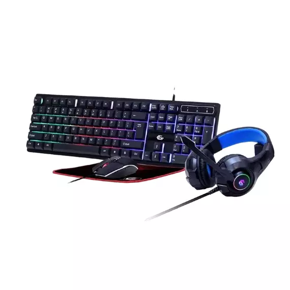 Set Tastatură + Mouse + Mouse Pad + Căști Gembird GGS-UMGL4-02, Cu fir, Negru