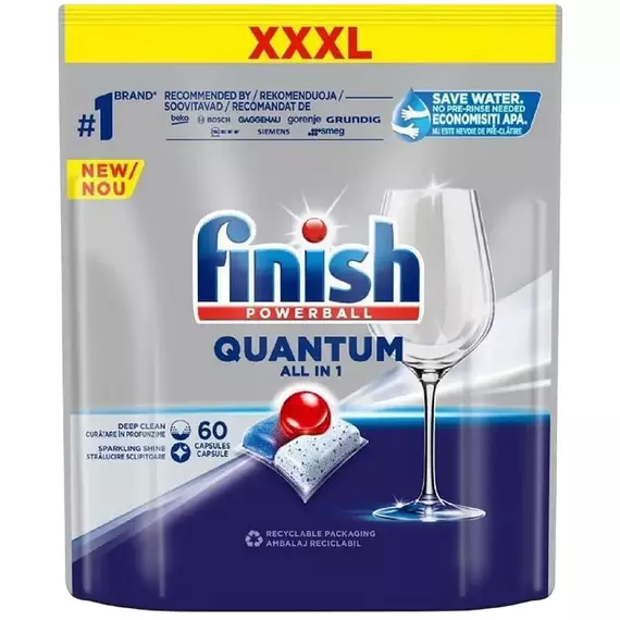 Tablete pentru mașina de spălat vase Finish Quantum Regular All in One, 60 buc