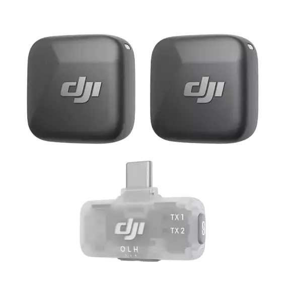 Microfon portabil pentru înregistrare vocală DJI Mic Mini (2TX + 1 Mobile RX), Fără fir, Negru