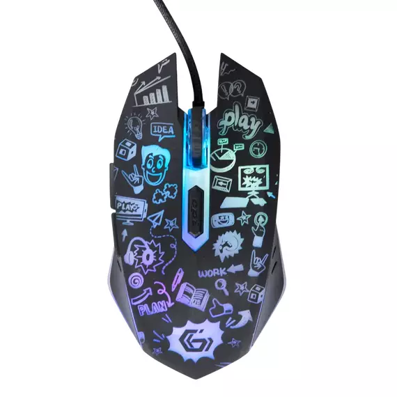 Mouse Gembird MUS-6B-GRAFIX-01, Optical, 1200-3600 dpi, 6 buttons, LED, Ambidextrous, 1.5m, Black