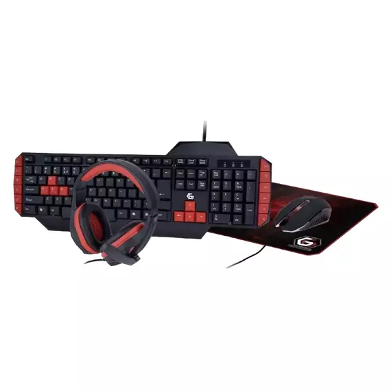 Set Tastatură + Mouse + Mouse Pad + Căști Gembird GGS-UMG4-02, Cu fir, Negru/Rosu
