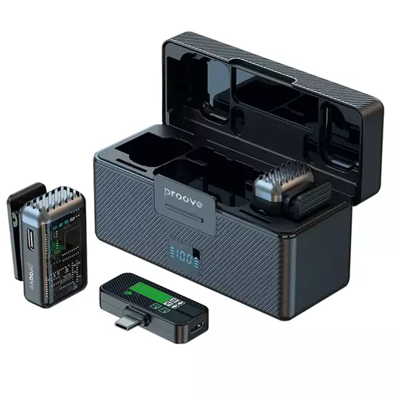 Microfon portabil pentru înregistrare vocală Proove Ripple, Fără fir/Cu fir, Negru