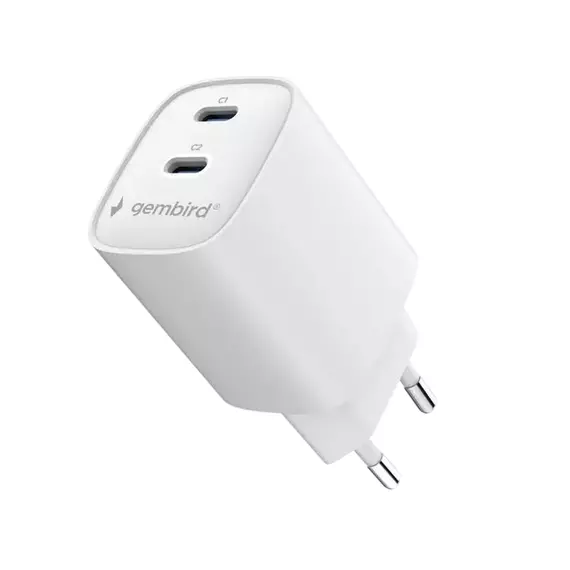 2-port 45 W2xUSB-C fast charger, White, Gembird TA-UC-2C-PD45-01-W