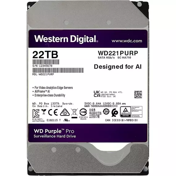 Unitate HDD Western Digital WD Purple Pro, 3.5", 22 TB 