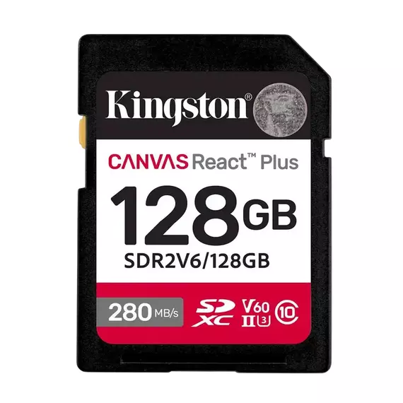 .128GB  SDXC Card (Class 10) UHS-II , U3, Kingston Canvas React Plus V60 "SDR2V6/128GB" (R/W:280/100
