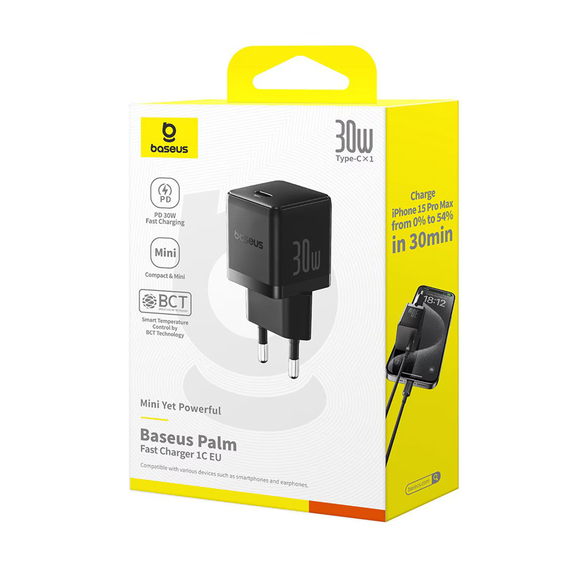 Baseus Wall Charger GaN 1*Type-C 30W, Palm Series, Cluster Black, 2 image