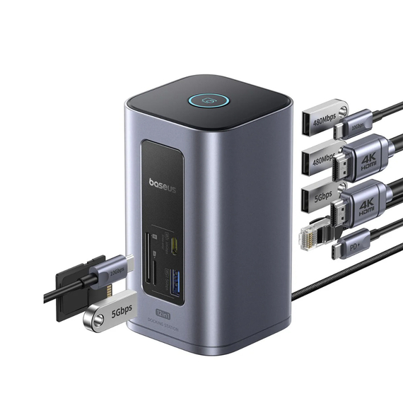 Baseus DS Type-C to 2*HDMI 4K@60Hz+2*USB-C (10Gbps)+2*USB-A (5Gbps)+2*USB-A (480Mbps)+1*RJ45+SD/TF 3.0+1*USB-C (PD), Space Grey, 3 image