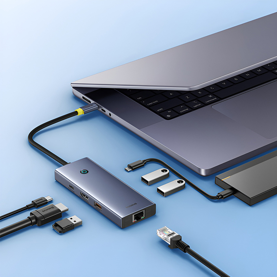 Baseus HUB 7in1 Type-C to HDMI4K@60Hz*1+USB-A 3.1*2+Type-C 3.1*1+USB-A2.0*1+PD*1+RJ45*1, UltraJoy Series, Space Gray, 2 image