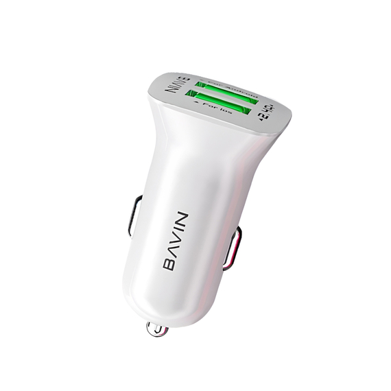 BAVIN Car Charger Dual USB 2.4A, Intelligent Output, White