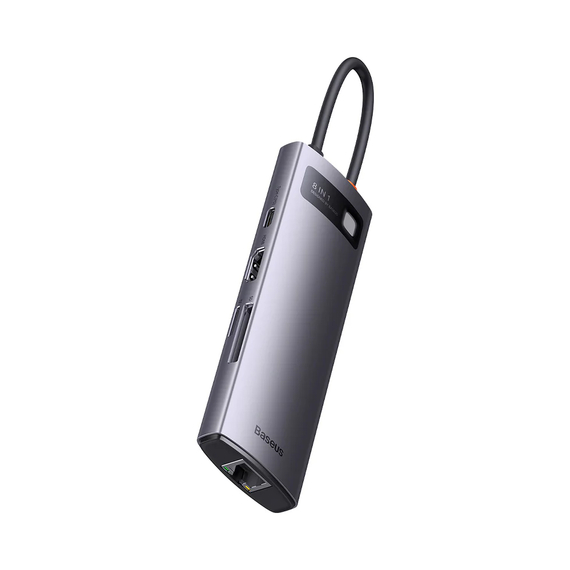 Baseus HUB 8in1 Type-C to 1* HDMI4K@60Hz+3*USB-A 3.0+PD*1+RJ45*1+SD/TF*1, Metal Gleam Series, Space Gray, 2 image