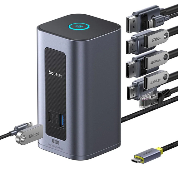 Baseus DS Type-C  to 2*HDMI 2K@60+2*DP2K@60+2*USB-C (10Gbps)+2*USB-A (5Gbps)+2*USB-A (480Mbps)+RJ45+PD 100W Spacemate RD1 Air, Space Grey, 2 image