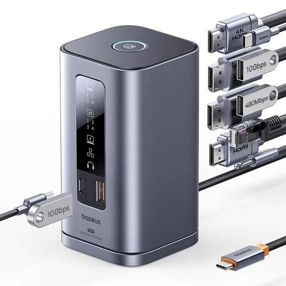 Baseus DS Type-C to 2*HDMI 4K@60Hz+2*DP 4K@60Hz+2*USB-A (10Gbps)+1*USB-C (10Gbps)+1*RJ45+1*USB-A (480Mbps)+1*USB-C (PD)+1*3.5mm Audio+Charger(EU), 2 image