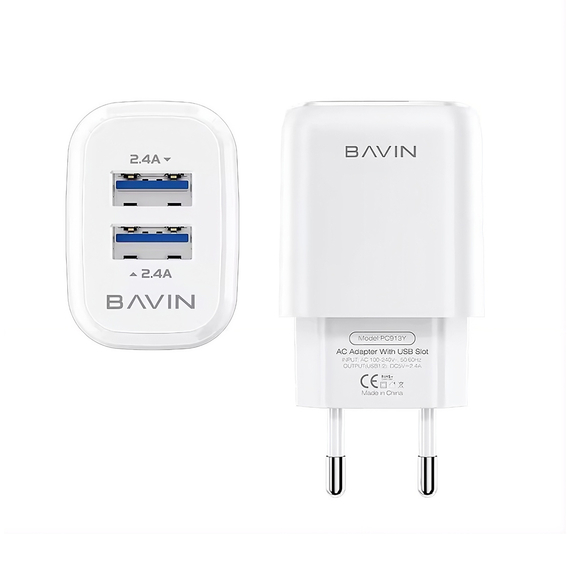 BAVIN Wall Charger Dual USB 2.4A + Cable Lightning, White, 2 image