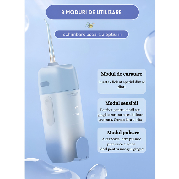 Bomstom Electric Water Flosser 200ml 3 Modes Compact Telescopic, Blue, 2 image