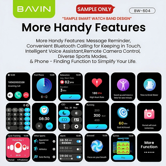 BAVIN Smart Watch, HD Display, Fitness Tracker, Dual Straps, Black, 2 image