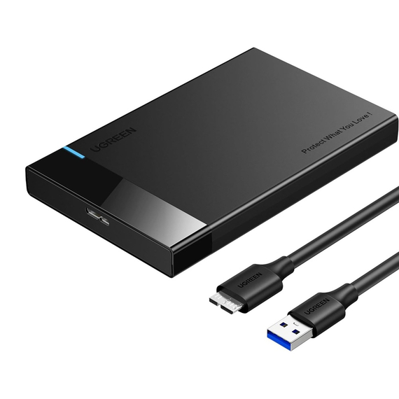 UGREEN Enclosure USB 3.0 to HDD/SSD 2.5'' SATA 3.0 6Gbps UASP 0.3M Cable US221, Black