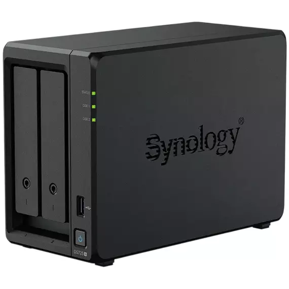 SYNOLOGY  "DS725+", 2-bay, AMD Ryzen 2-core 2.6-3.1Ghz, 1x4Gb+1Slot, 1x2.5GbE, 1x1GbE, 2xM.2 NVMe