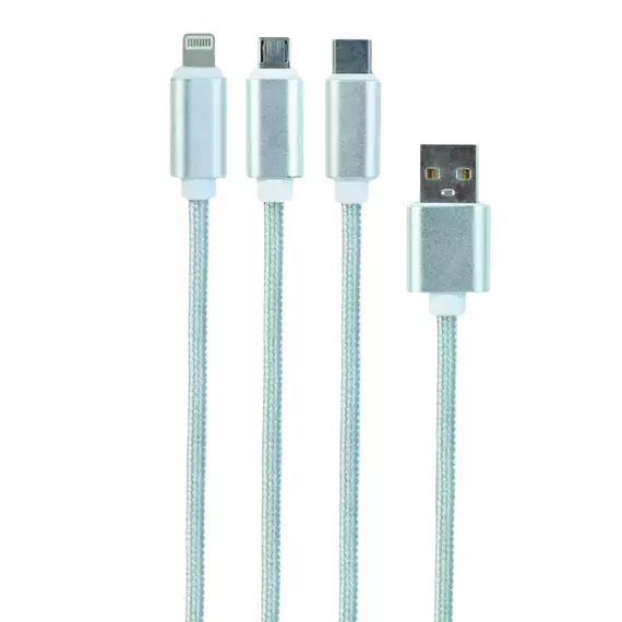 Cablu încărcare și sincronizare Cablexpert CC-USB2-AM31-1M-G, USB Type-A/Micro USB, Type-C, Lighting, 1m, Alb