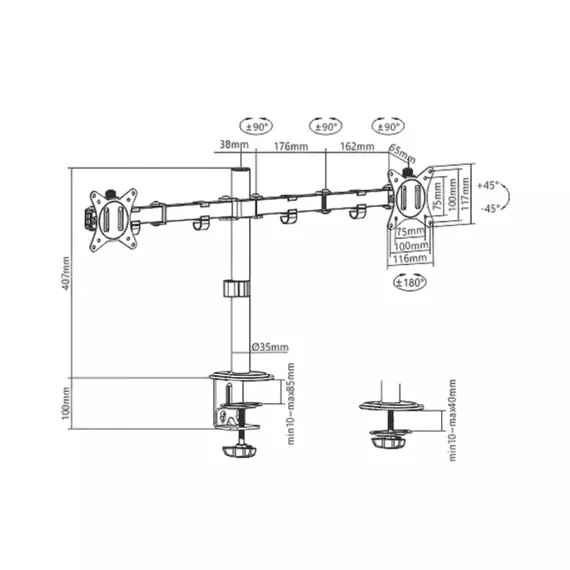 Suport birou pentru monitoare Gembird MA-D2-01, Negru, 2 image