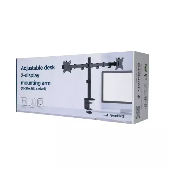 Suport birou pentru monitoare Gembird MA-D2-01, Negru, 3 image