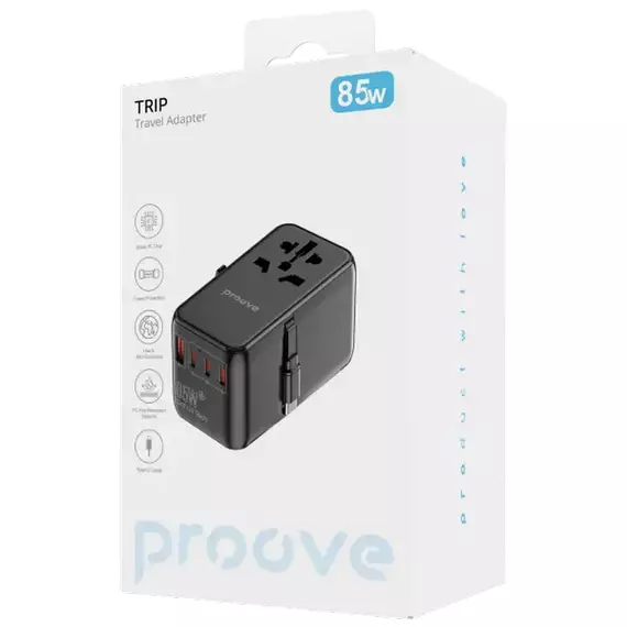 Travel Adapter Proove Trip, 85W, Black, 5 image