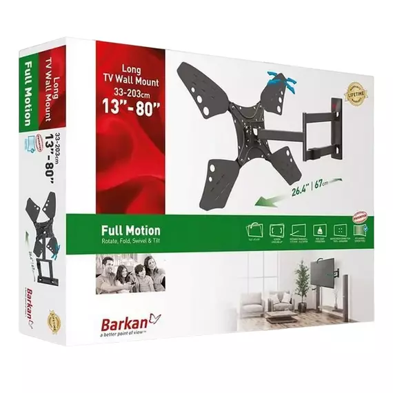 Suport TV de perete BARKAN 3400L.B, Negru, 3 image