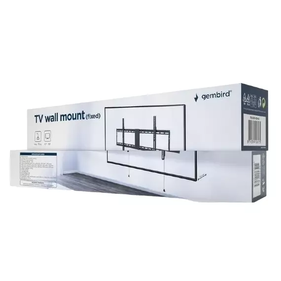 Suport TV de perete Gembird WM-90F-01, Negru, 2 image