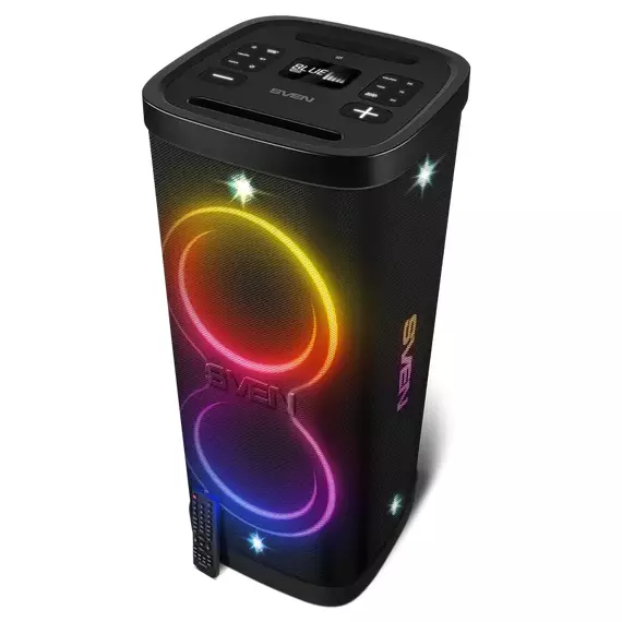 Partybox SVEN "PS-1250" 300W, TWS, IPx4, Bluetooth, FM, USB, microSD, LED-display, 13500mA*h, Black, 6 image