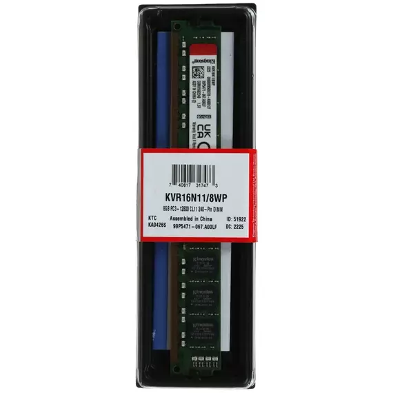 Memorie RAM Kingston ValueRAM, DDR3 SDRAM, 1600 MHz, 8GB, KVR16N11/8WP, 3 image