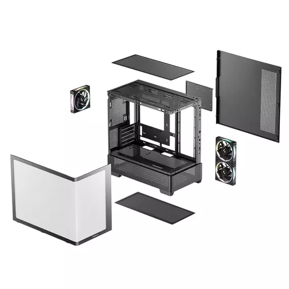 Case mATX Deepcool CG380U 3F, w/o PSU,2x120side 1x120rear ARGB PWM, 2xUSB3.0, 1xTypeC, Curved-Glass, 8 image