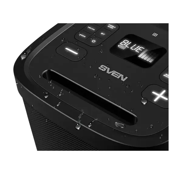 Partybox SVEN "PS-1250" 300W, TWS, IPx4, Bluetooth, FM, USB, microSD, LED-display, 13500mA*h, Black, 4 image