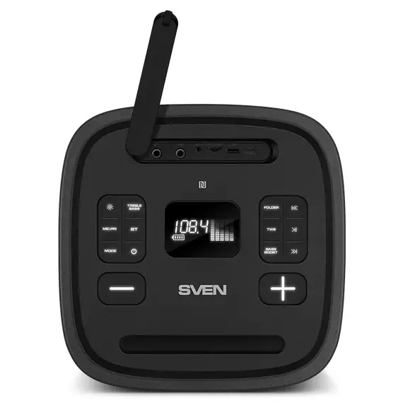 Partybox SVEN "PS-1250" 300W, TWS, IPx4, Bluetooth, FM, USB, microSD, LED-display, 13500mA*h, Black, 5 image