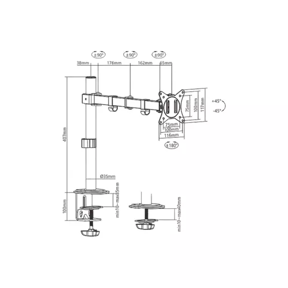 Suport birou pentru monitoare Gembird MA-D1-01, Negru, 2 image