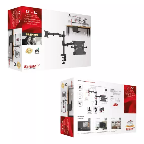 Table/desk 1-display & notebook mounting "M141LT" Barkan (rotate,tilt,swivel),13”-34”,up to 12 kg,VE, 2 image