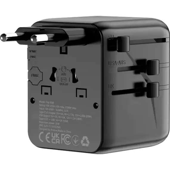 Travel Adapter Proove Trip, 25W, Black, 5 image