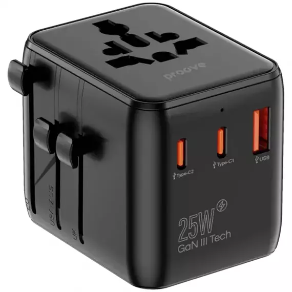 Travel Adapter Proove Trip, 25W, Black, 2 image