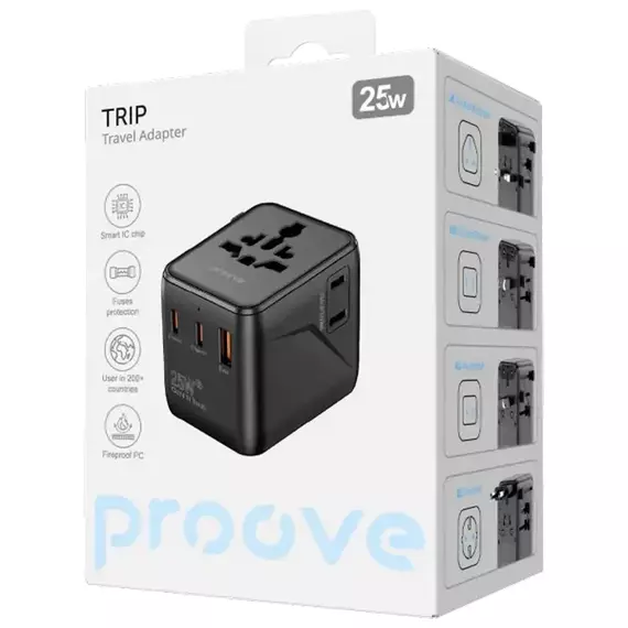 Travel Adapter Proove Trip, 25W, Black, 6 image