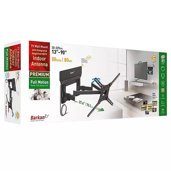 Wall Mount Barkan ''VTM464L'' Black 13"-90" Full Motion, max.60kg, VESA mm: up to 600x400mm, 6 image