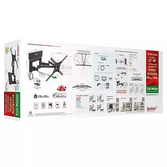 Wall Mount Barkan ''VTM464L'' Black 13"-90" Full Motion, max.60kg, VESA mm: up to 600x400mm, 3 image