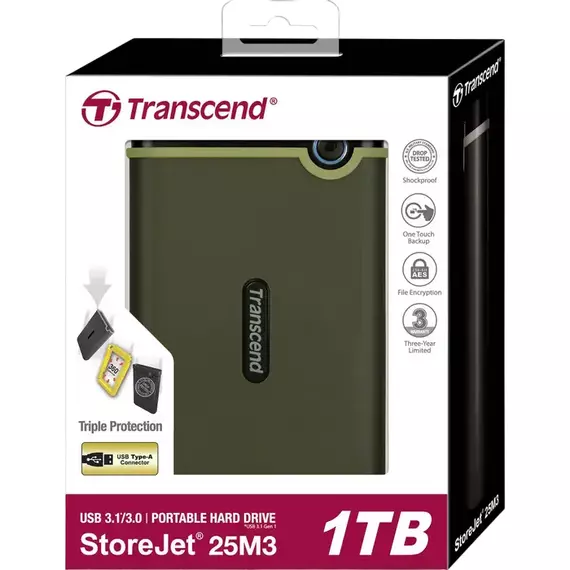HDD portabil extern Transcend StoreJet 25M3G,1 TB, Military Green (TS1TSJ25M3G), 4 image